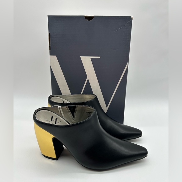 Worthington Nelda Black Gold Heel Mules Sz 7.5M Block Heel Pumps | New with Box - Picture 11 of 11